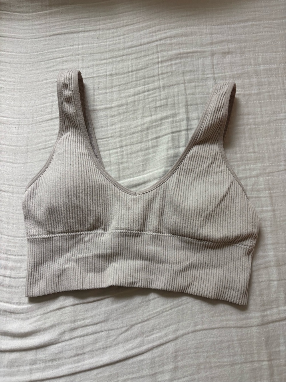 Aeropostale Ribbed V-Neck Bralette in Light Taupe